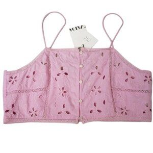 New Zara Pink Eyelet Cropped Tank Top Size Large Barbie Romantic Summer
